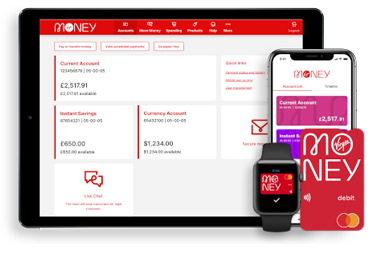 Various devices showing Virgin Money